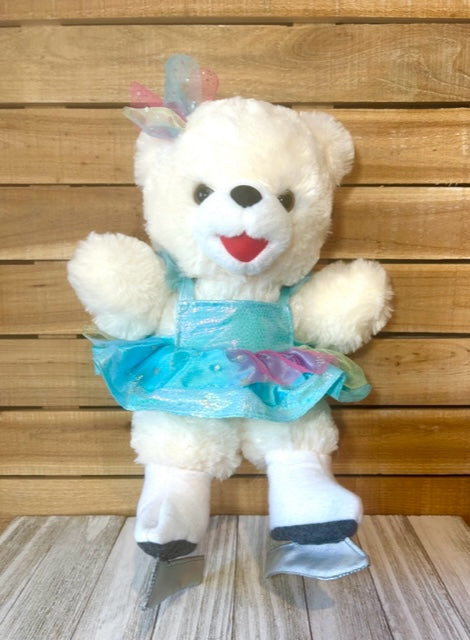Cuddly Soft 16 inch stuffed White Ice Skating Teddy Bear