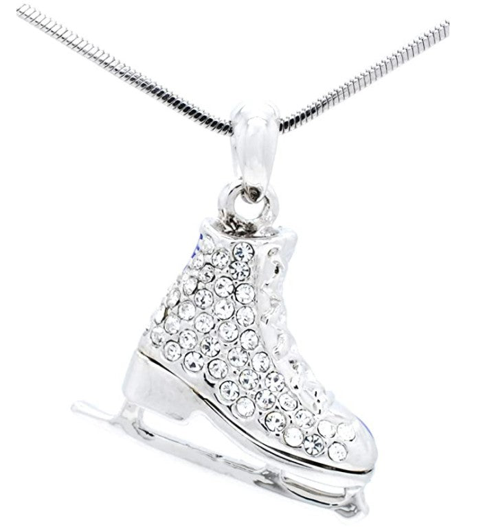 Reversible Crystal Ice Skate Charm Necklace